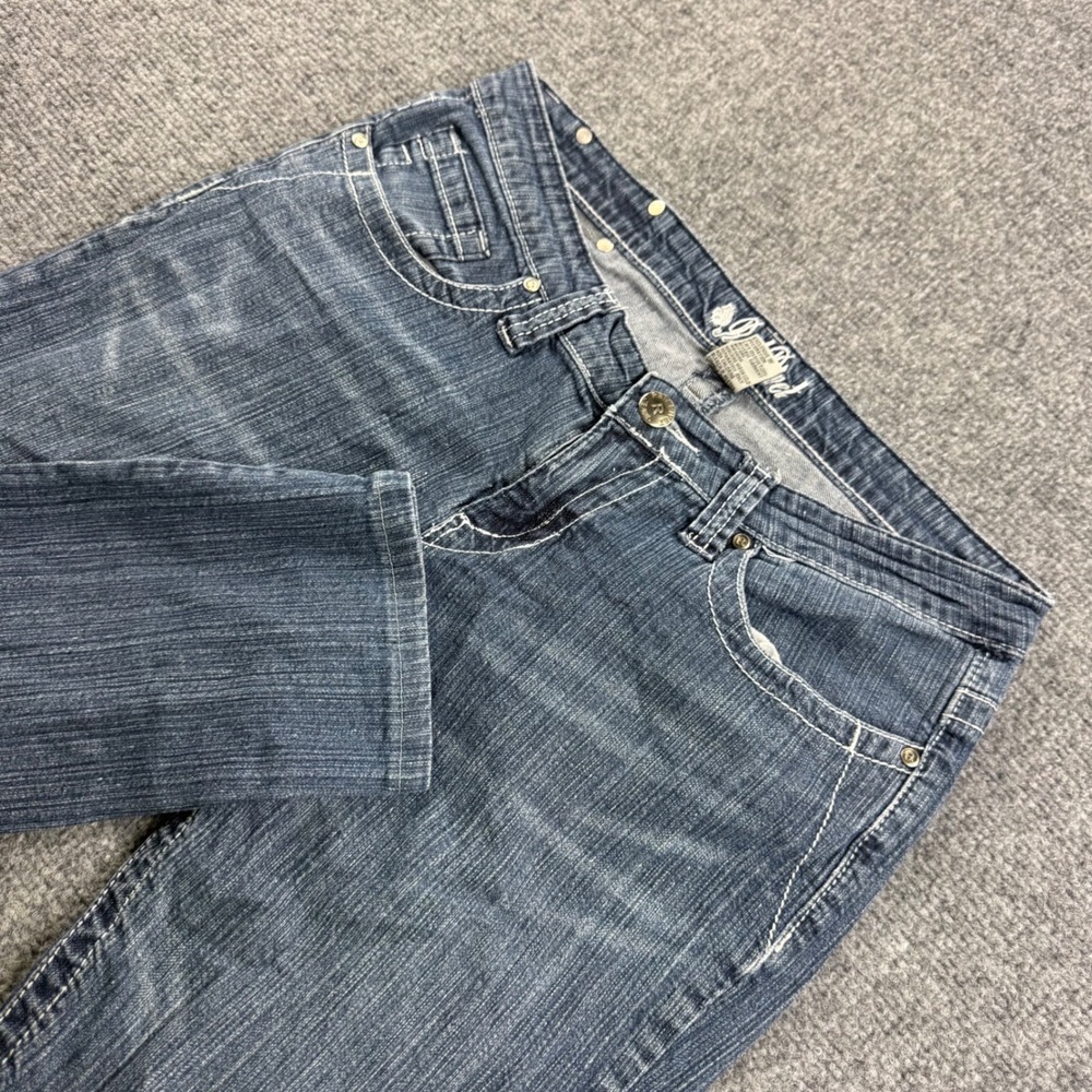 Red Rivet Jeans 11 Blue Embroidered Fleur De Lis Low Rise Denim Women